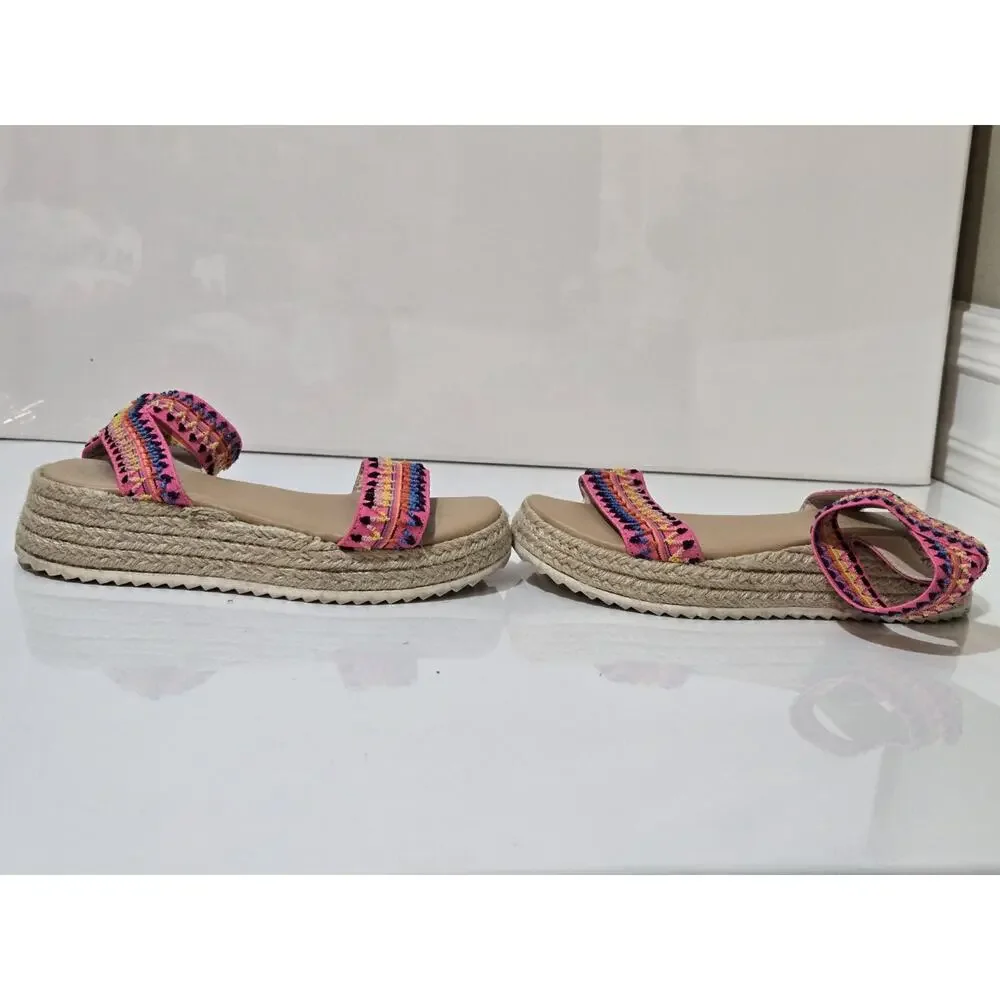 Girls Wonder Nation Woven Straw Elastic Strappy Shoe Sandals Size 13 Multicolors